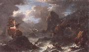 unknow artist, A coastal landscape with shipping in a storm,figures shipwrecked in the foreground